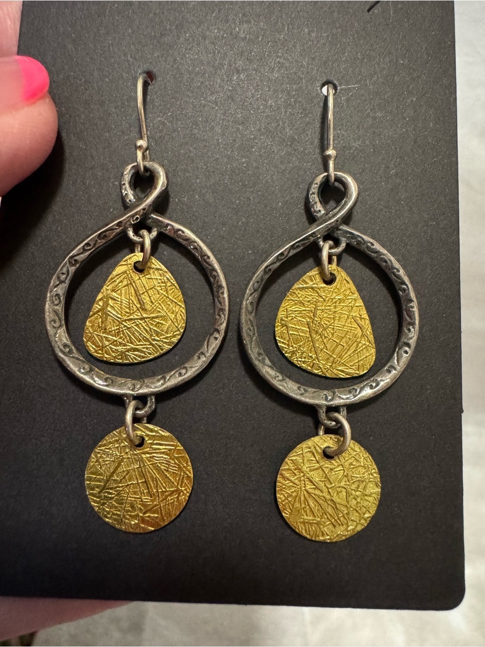 Retired Silpada Israel 925 Sterling Silver Brass Dangle Earrings Mixed Metal